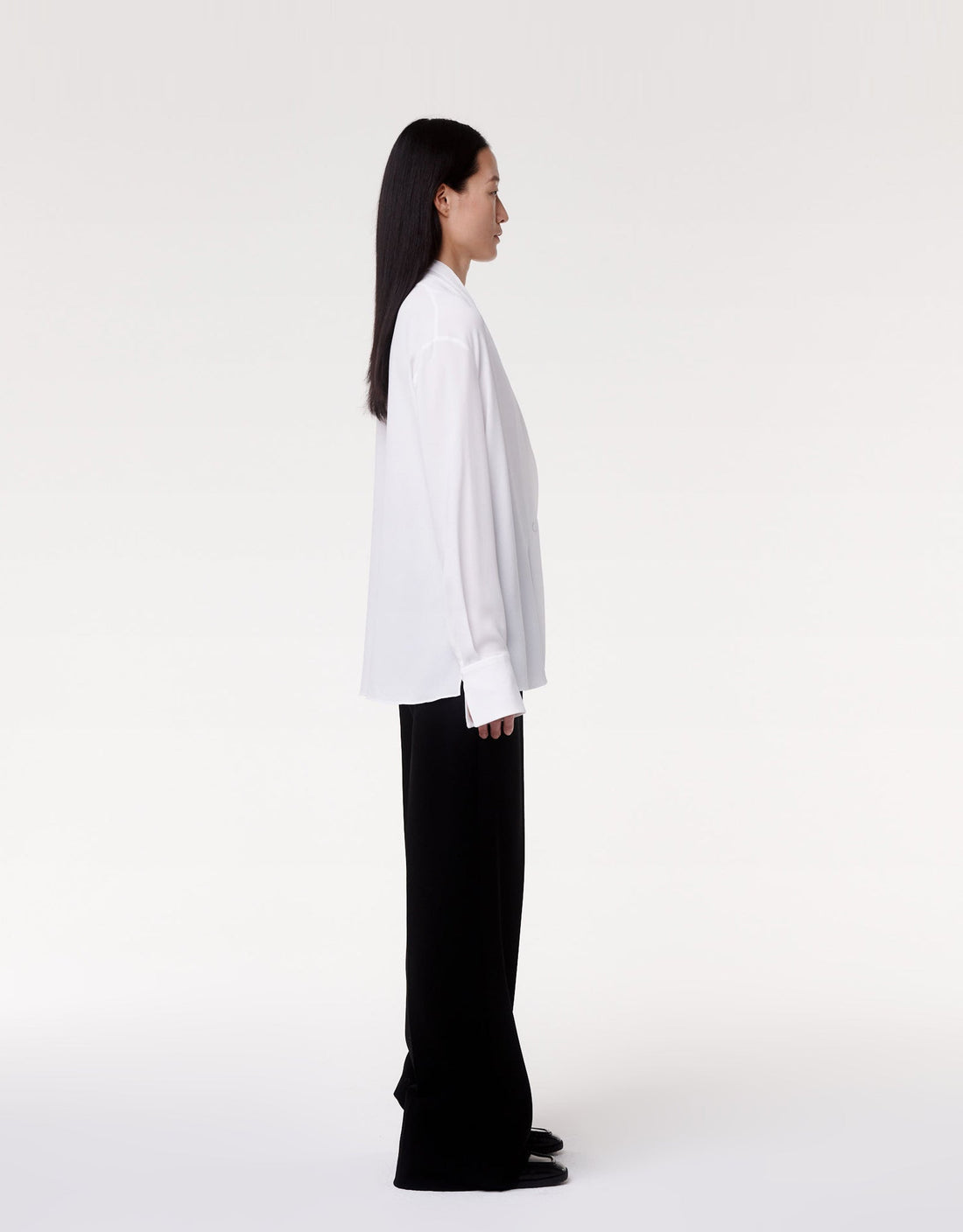 Another Tomorrow Gathered Neckline Blouse in White – Viscose Women's Top