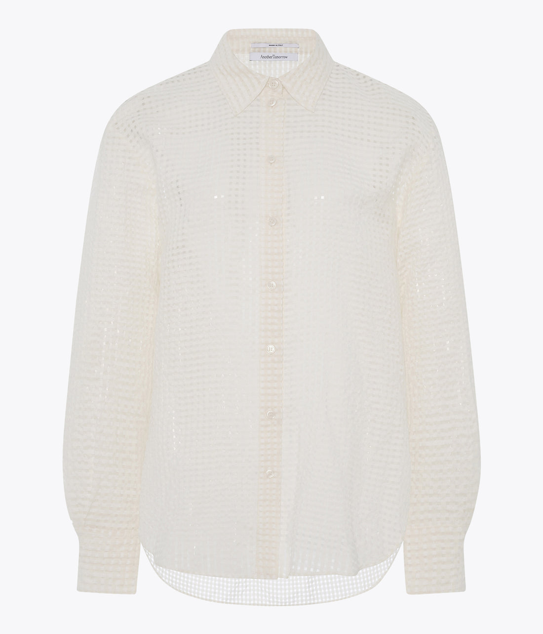 Another Tomorrow Gingham Blouse in Off White – Cotton Women's Top