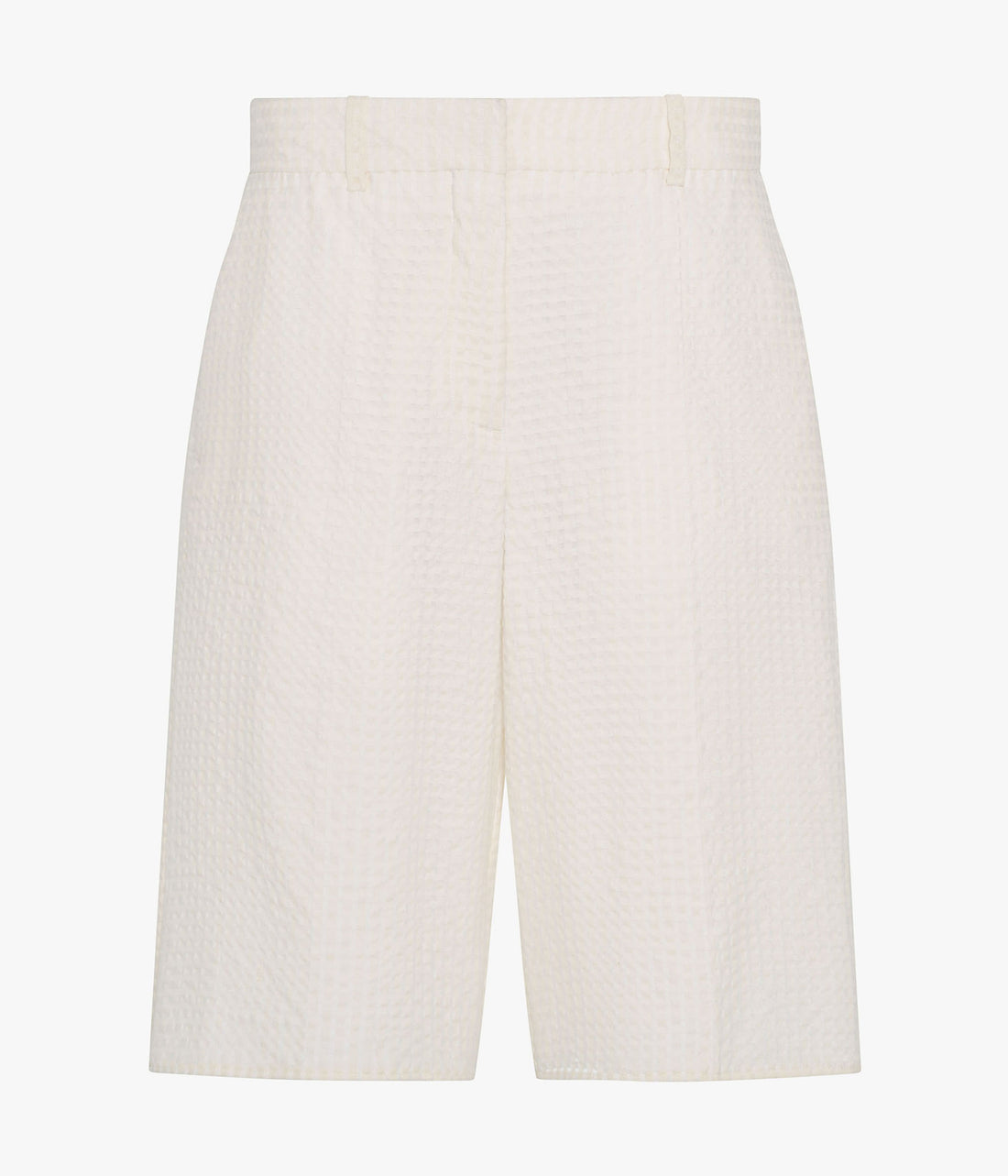 Another Tomorrow Gingham Bermuda Pant in Off White – Cotton Women's Trousers