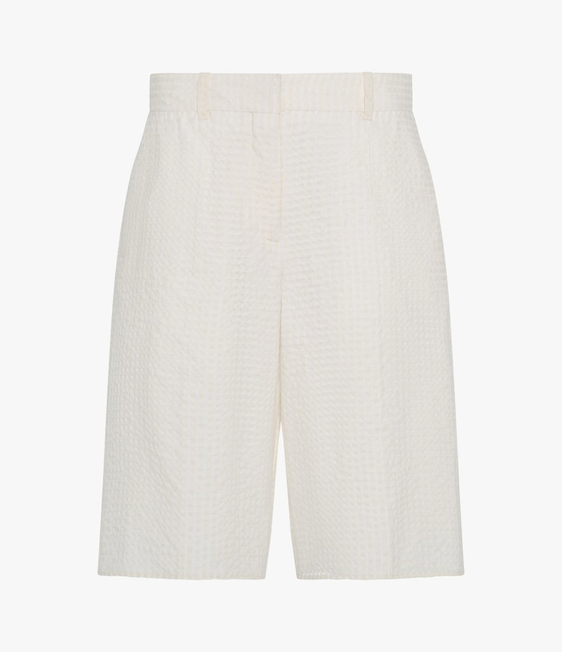 Another Tomorrow Gingham Bermuda Pant in Off White – Cotton Women's Trousers