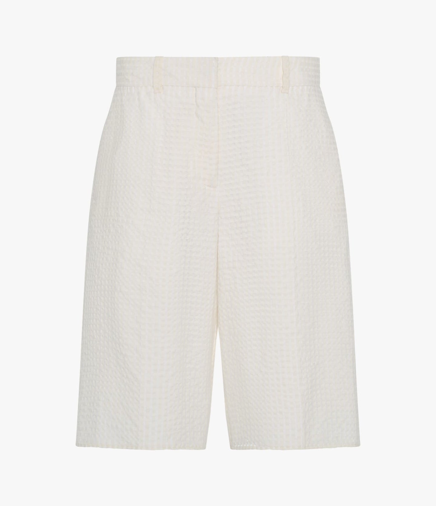Another Tomorrow Gingham Bermuda Pant in Off White – Cotton Women's Trousers