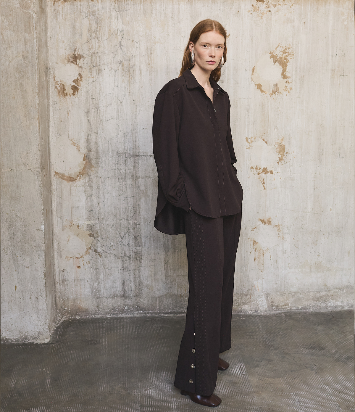 Another Tomorrow Fluid Jersey Track Pant in Dark Chocolate – Viscose Women's Trousers