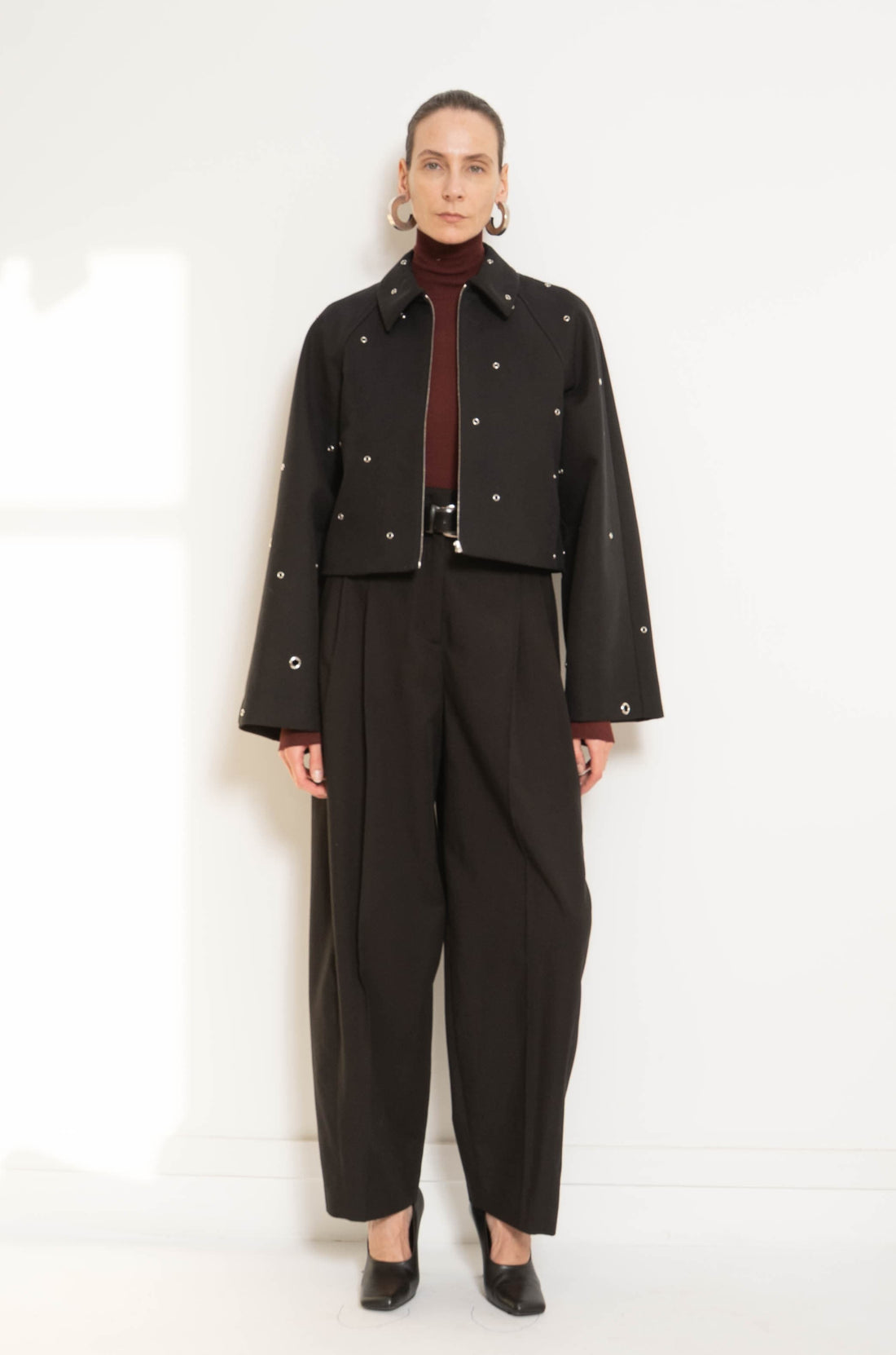 Eyelet Cropped Jacket | Black