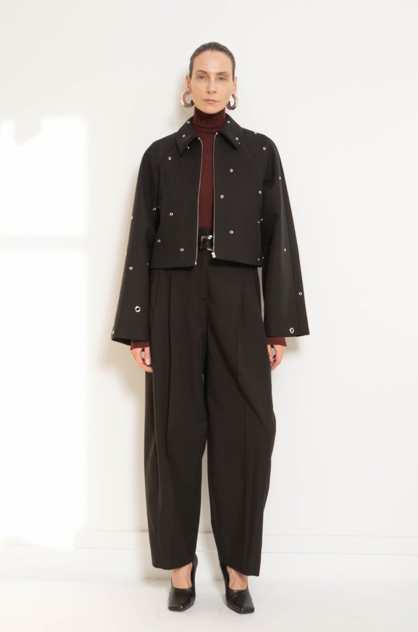 Eyelet Cropped Jacket | Black