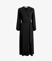 Lantern Sleeve Wrap Dress | Black