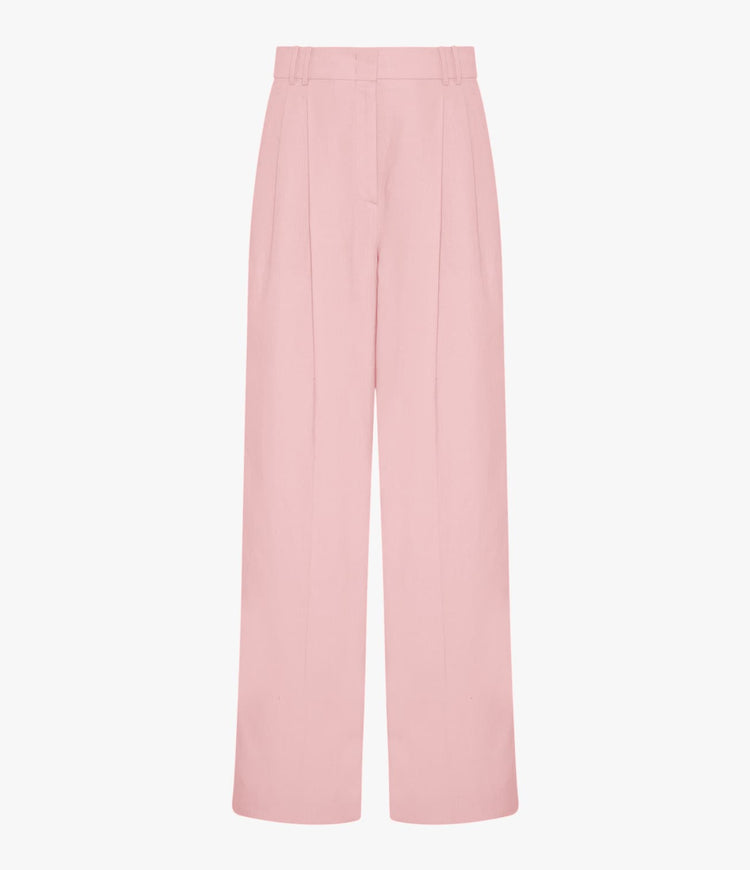 Another Tomorrow Linen Pleated Trouser in Seashell Pink – Linen Women's Trousers