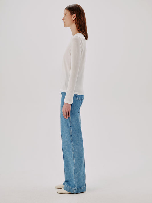 Another Tomorrow Long Sleeve T-Shirt in White – Cotton Women's Top
