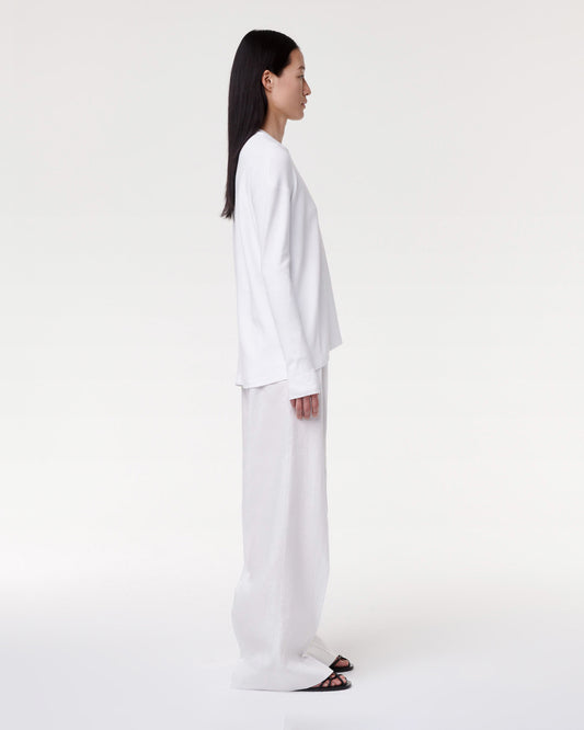 Another Tomorrow Luxe Seamed Long Sleeve in White – Cotton