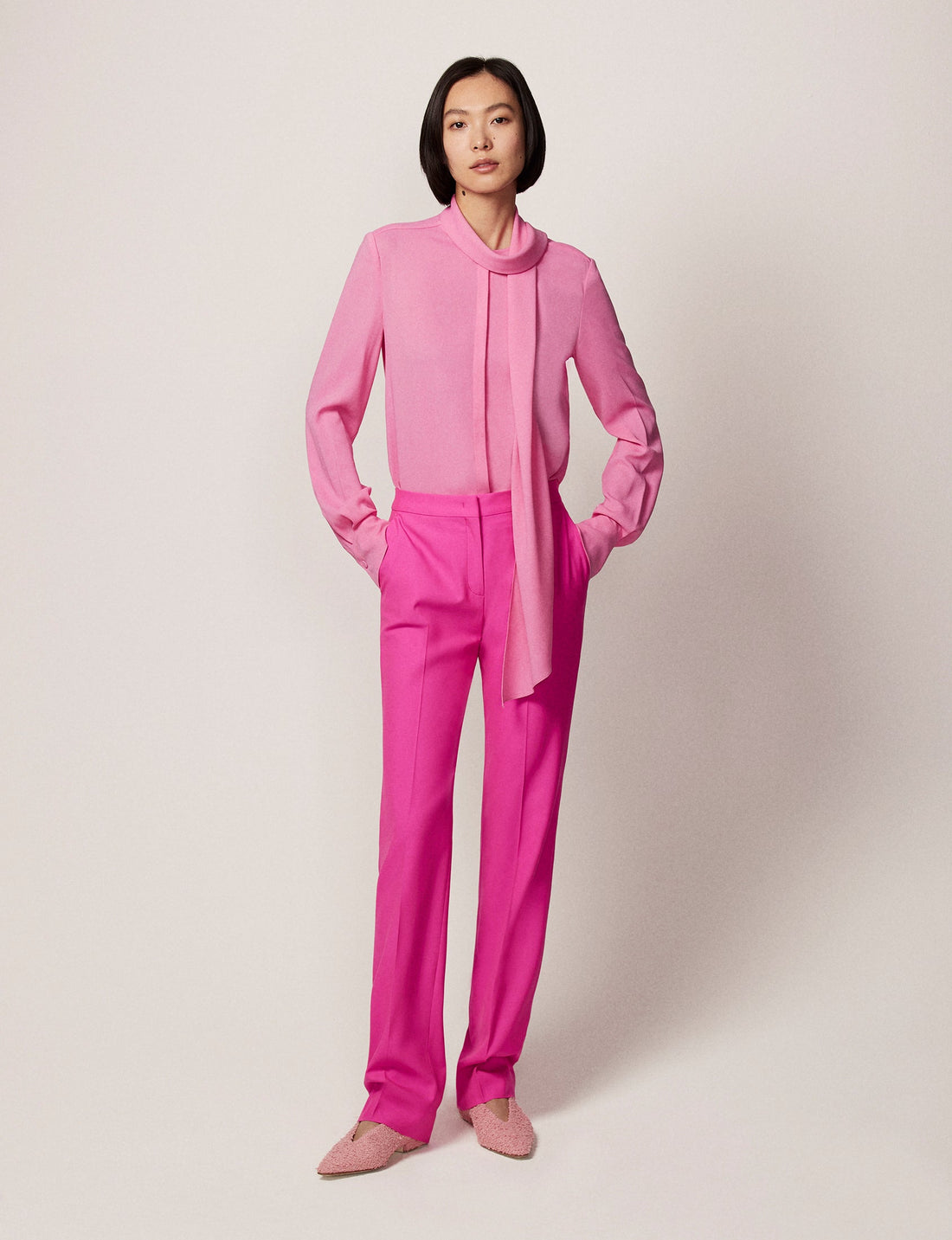 Another Tomorrow Classic Trouser in Peony – Wool Women's Trousers
