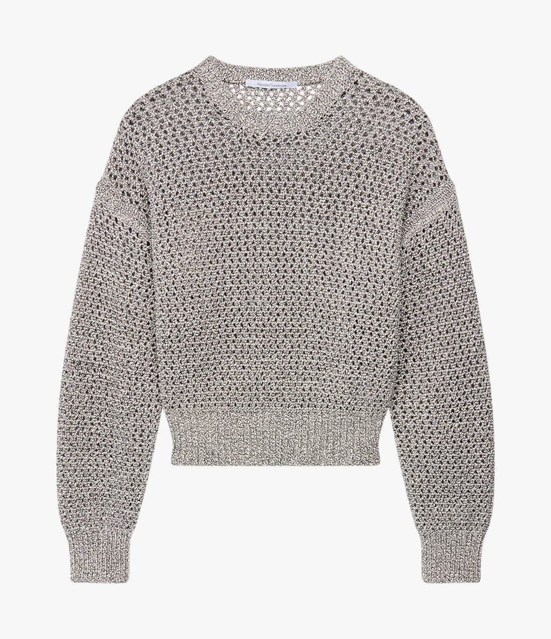 Another Tomorrow Open Knit Crewneck in Black Ecru – Cotton Women's Knitwear
