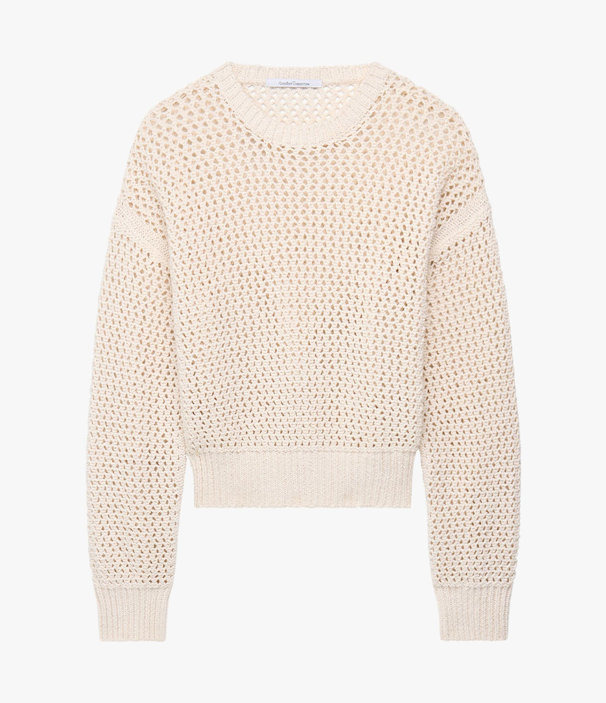Another Tomorrow Open Knit Crewneck in Ecru – Cotton Women's Knitwear