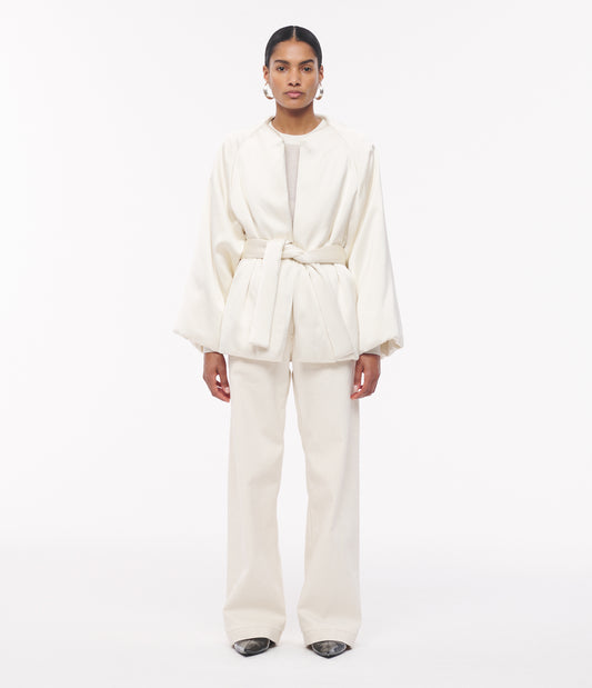 Another Tomorrow Padded Wrap Coat in Cream – Satin Women's Outerwear