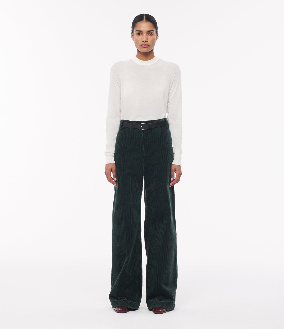 Another Tomorrow Patch Pocket Corduroy Pant in Pine – Cotton Women's Trousers
