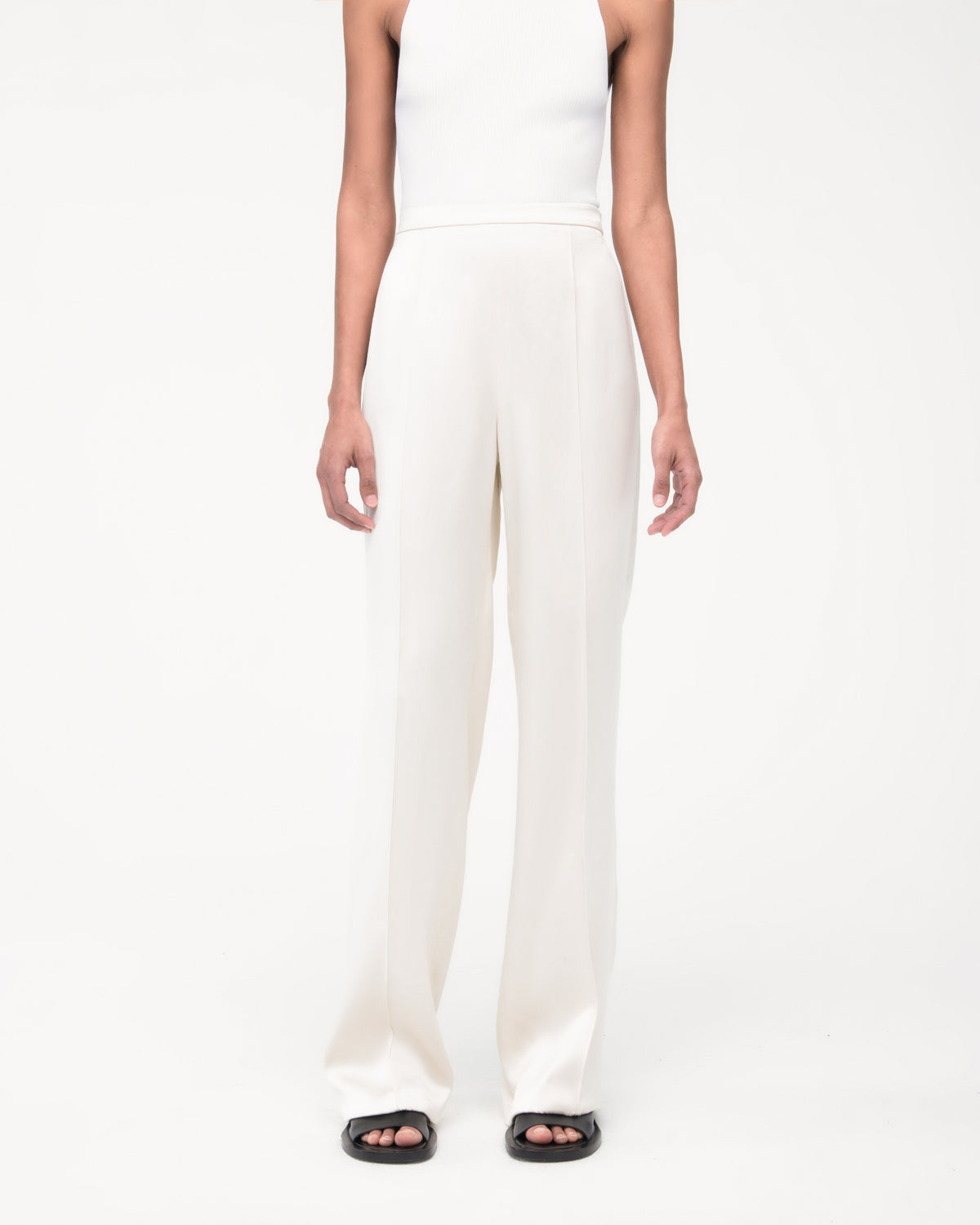 Another Tomorrow Pintuck Trouser in Cream – Satin Women's Trousers