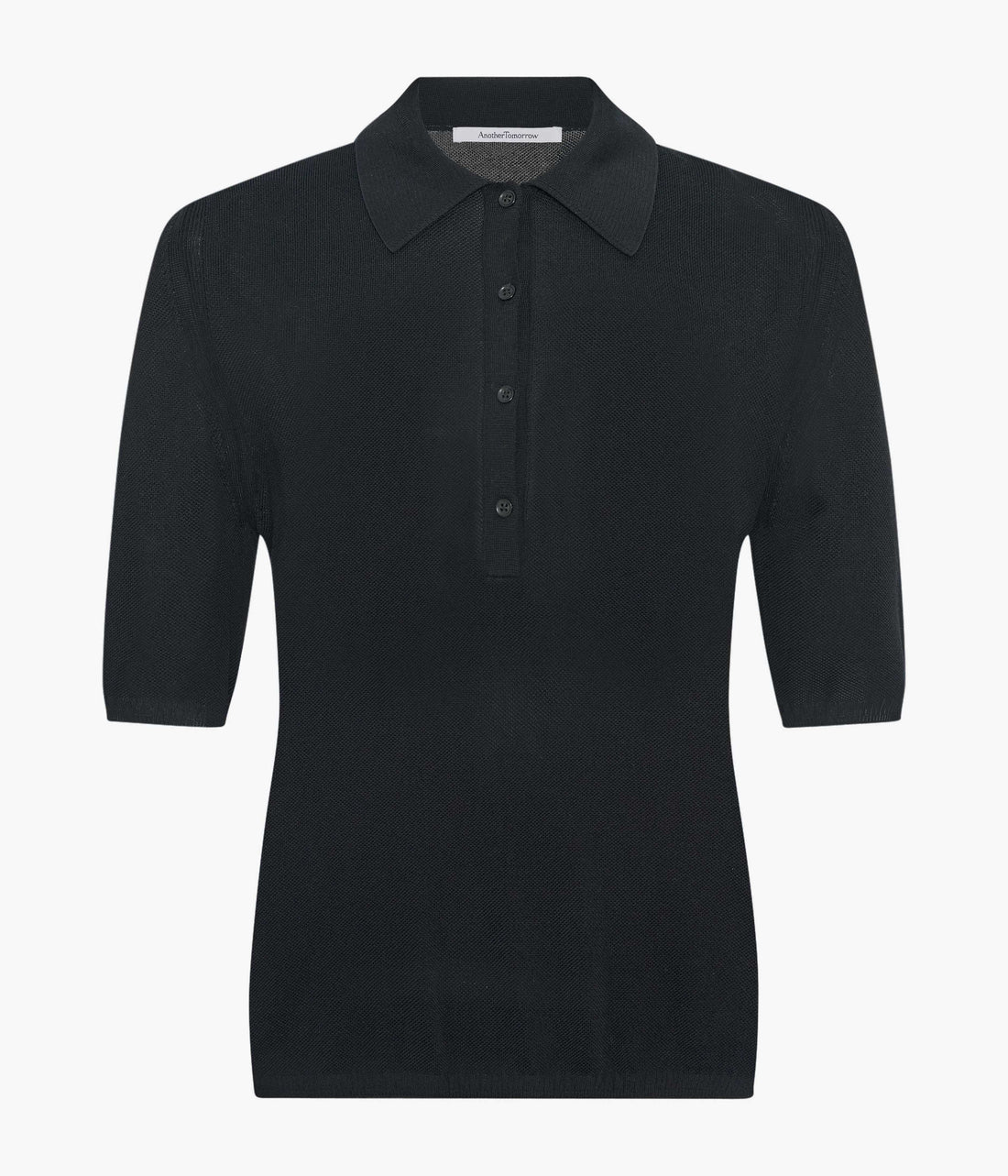Another Tomorrow Pique Polo in Black – Cotton Women's Top