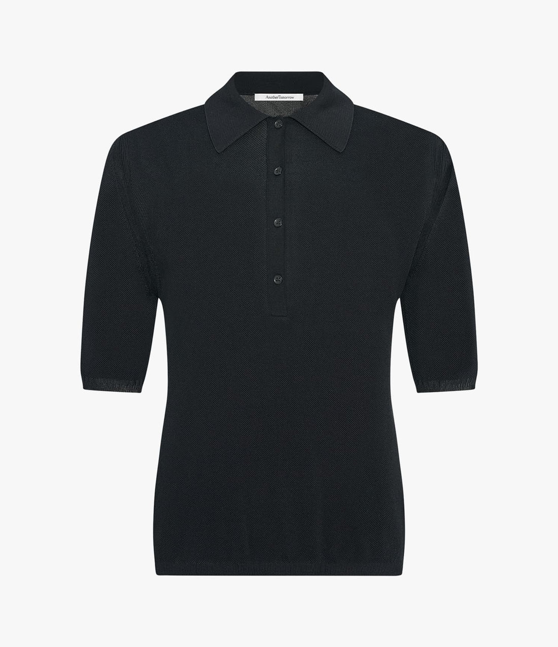 Another Tomorrow Pique Polo in Black – Cotton Women's Top