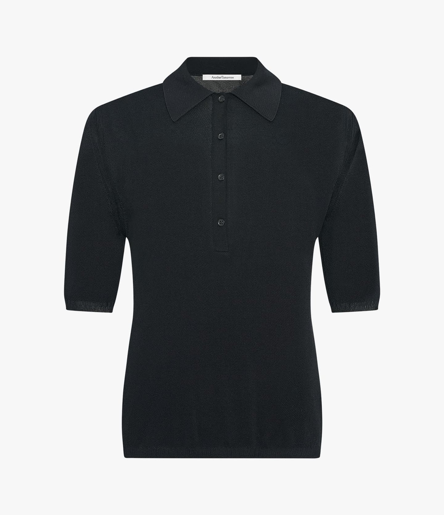 Another Tomorrow Pique Polo in Black – Cotton Women's Top