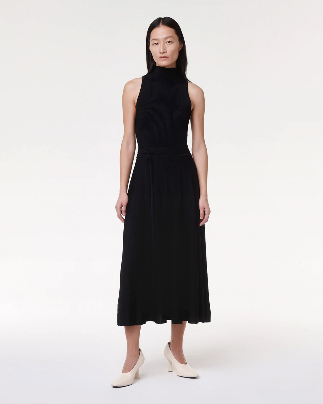 Another Tomorrow Pleated Mock Neck Dress Another Tomorrow Pleated Mock Neck Dress