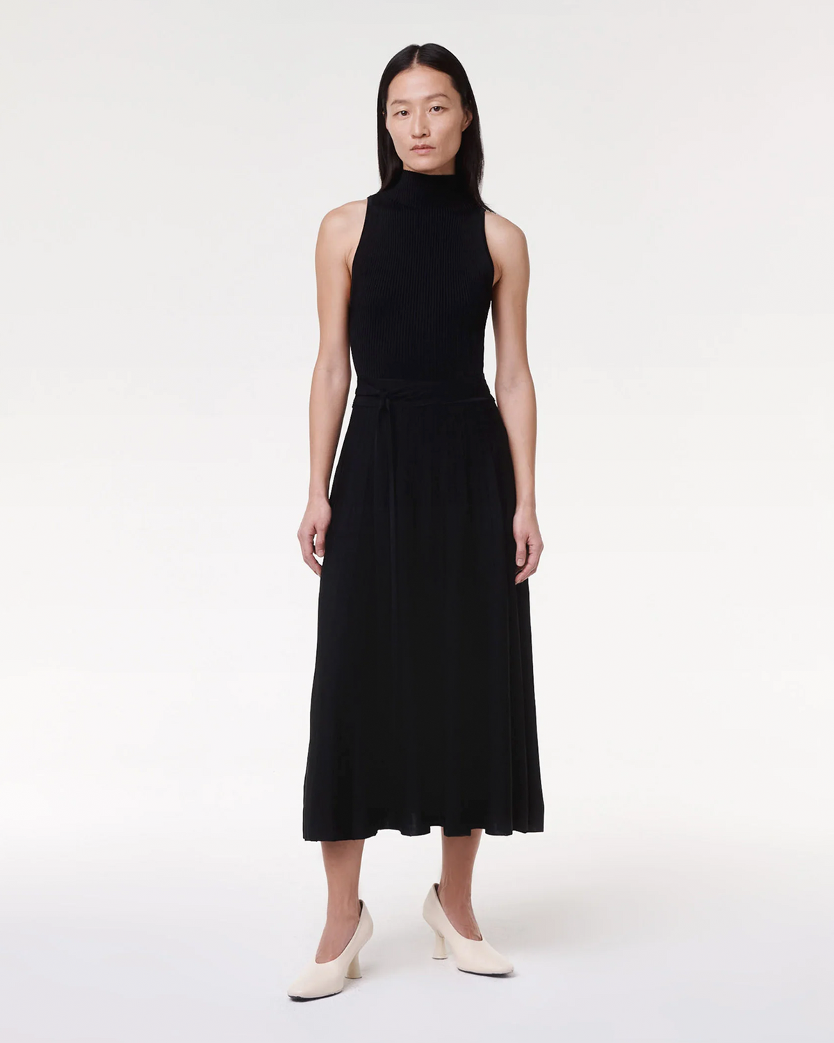 Another Tomorrow Pleated Mock Neck Dress | Black Size S Another Tomorrow Pleated Mock Neck Dress | Black Size S
