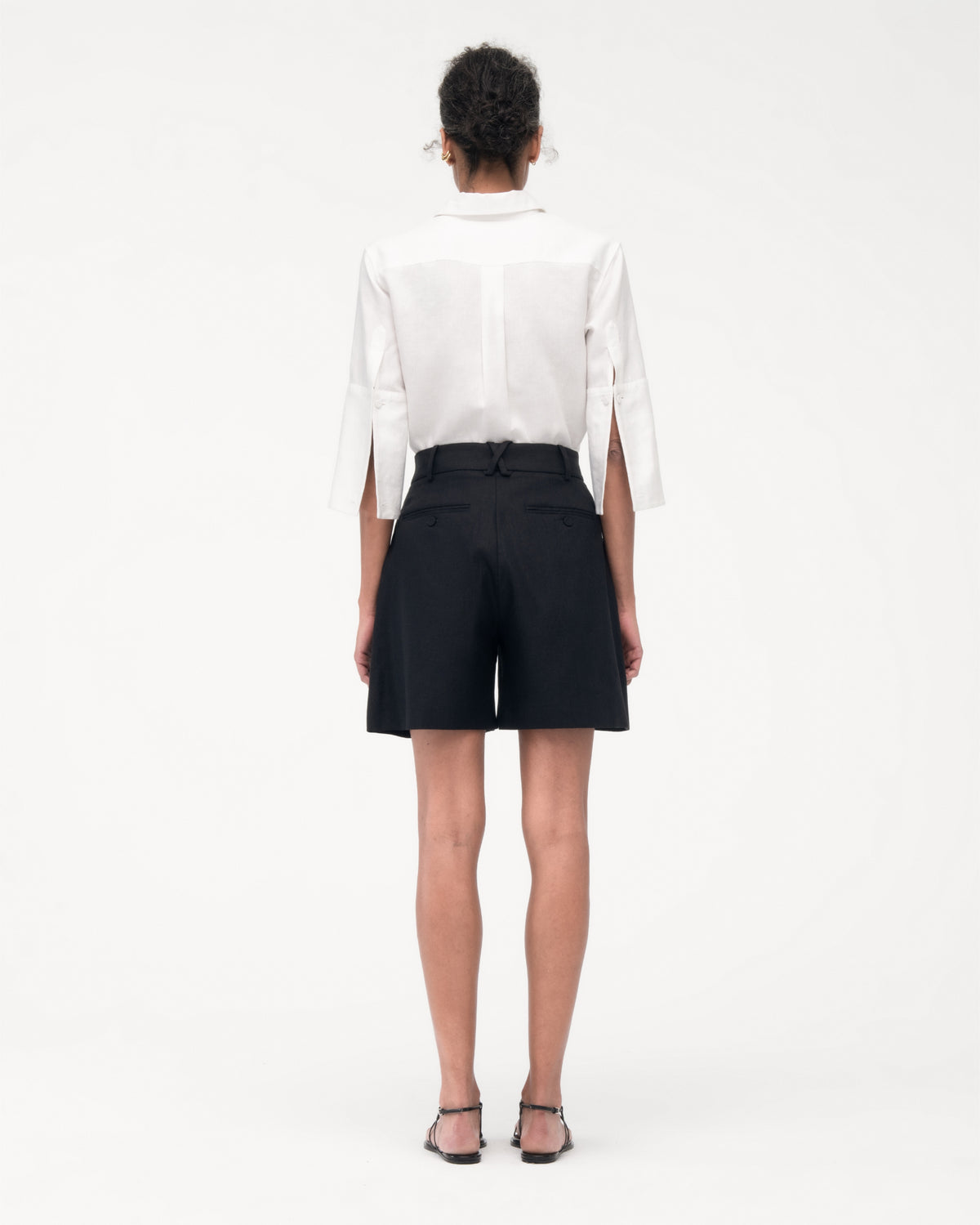 Another Tomorrow Linen Pleated Short in Black – Linen Women's Trousers