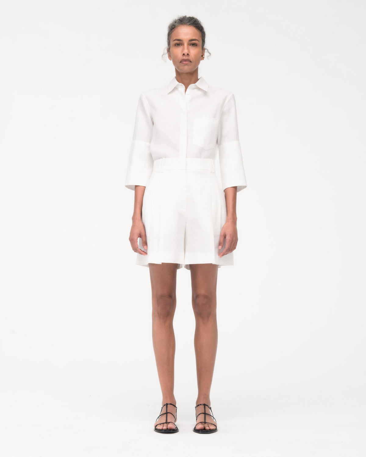 Another Tomorrow Linen Pleated Short in White – Linen Women's Trousers