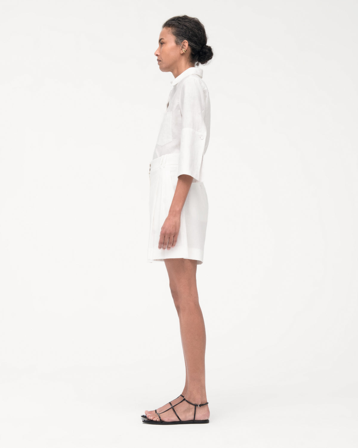 Another Tomorrow Linen Pleated Short in White – Linen Women's Trousers