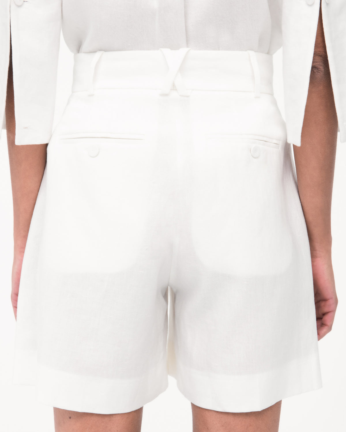 Another Tomorrow Linen Pleated Short in White – Linen Women's Trousers