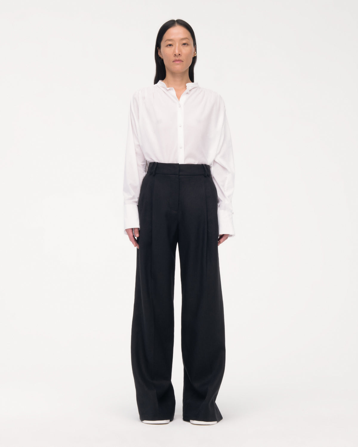 Another Tomorrow Summer Pleated Trouser in Black – Linen Women's Trousers