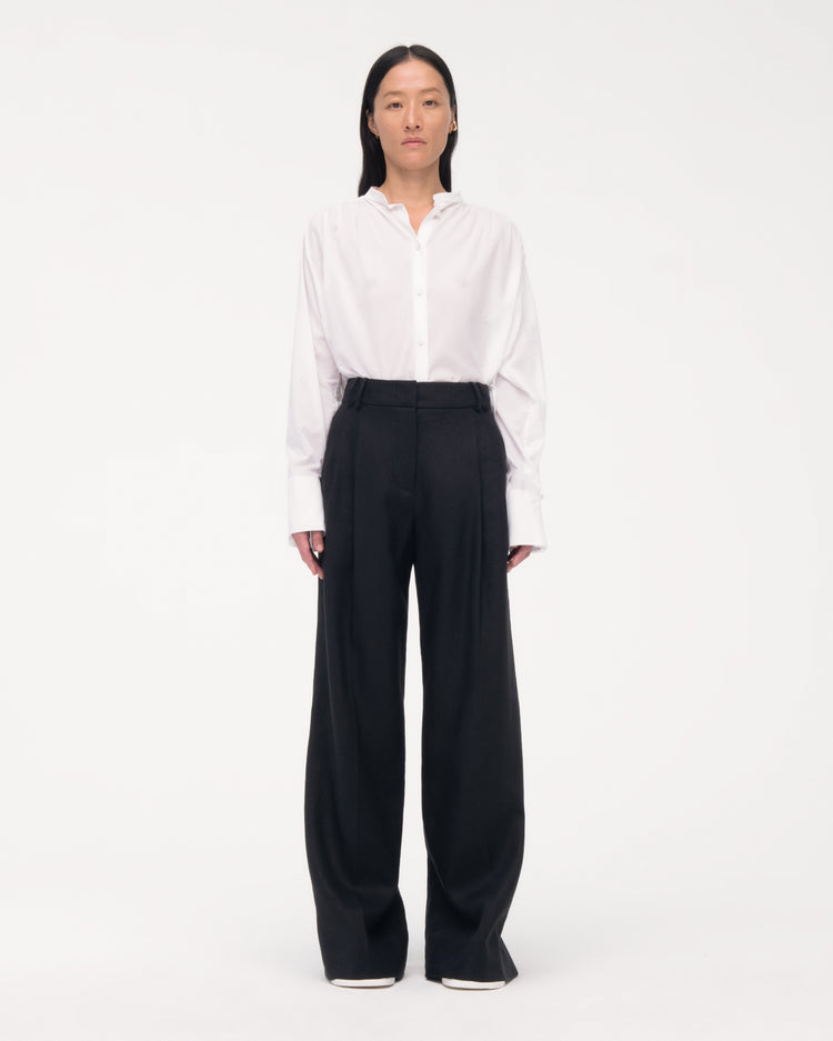 Another Tomorrow Summer Pleated Trouser in Black – Linen Women's Trousers