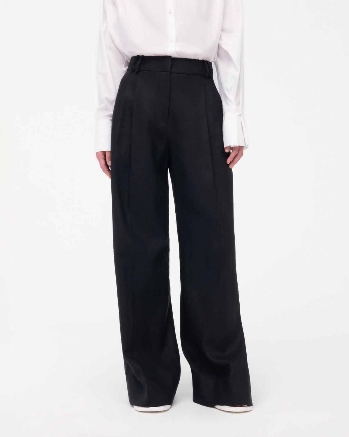 Another Tomorrow Summer Pleated Trouser in Black – Linen Women's Trousers
