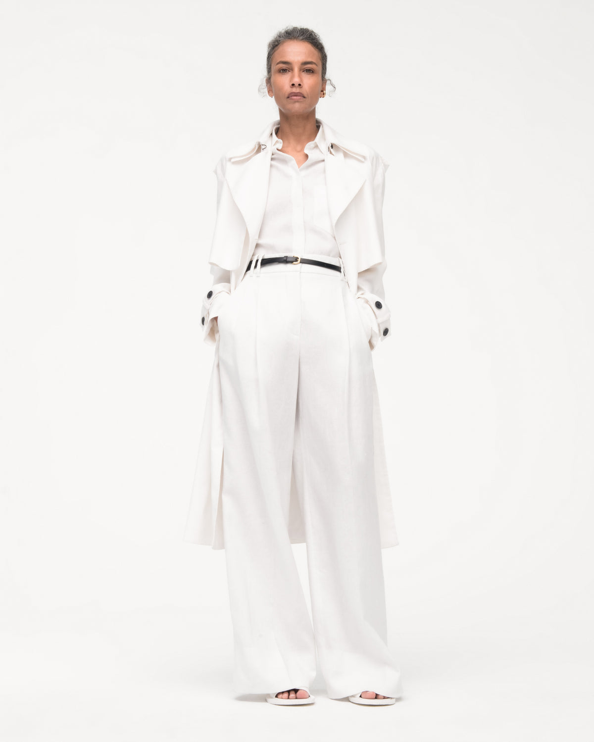 Another Tomorrow Pleated Trouser in White – Linen Women's Trousers