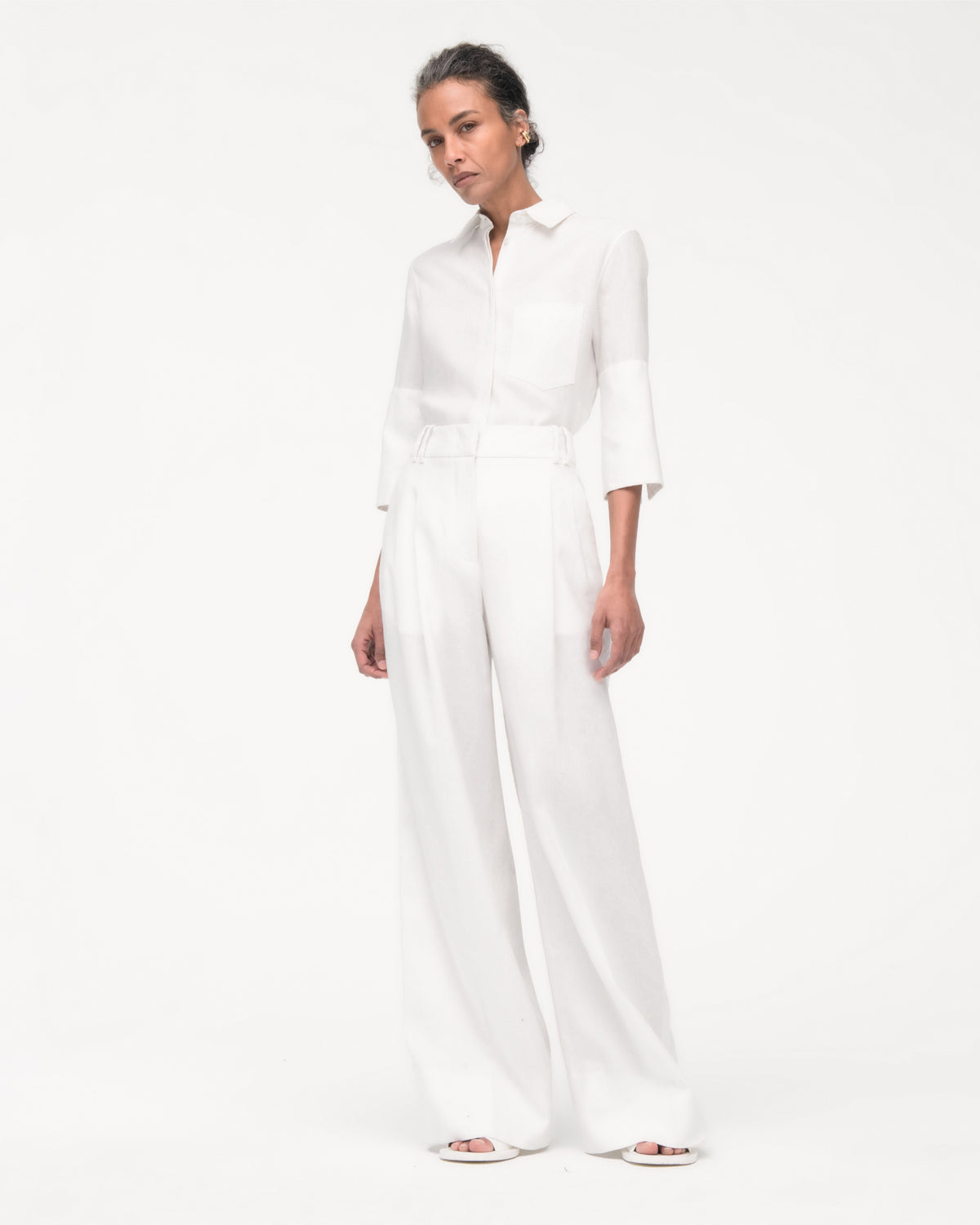 Another Tomorrow Pleated Trouser in White – Linen Women's Trousers