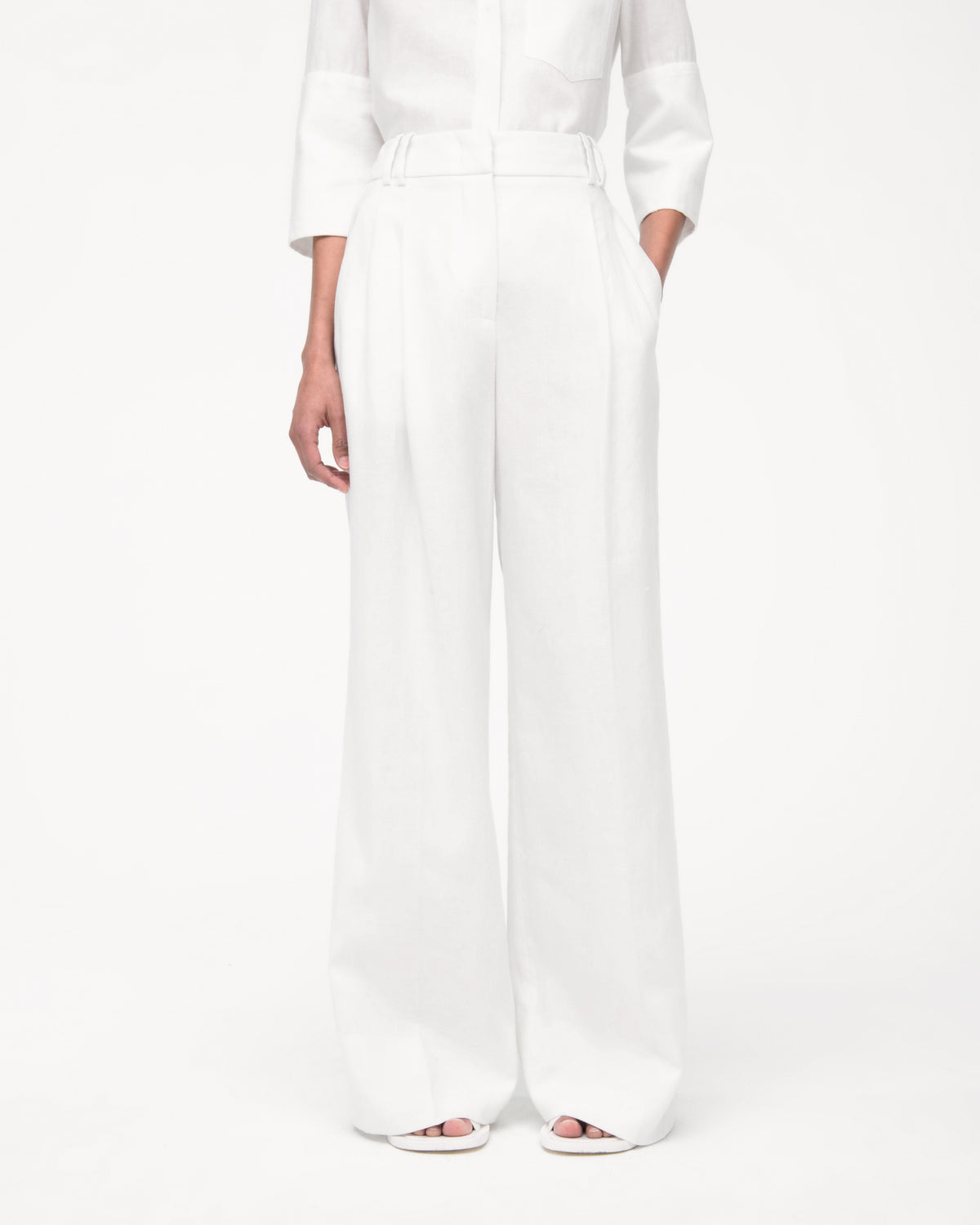 Another Tomorrow Pleated Trouser in White – Linen Women's Trousers