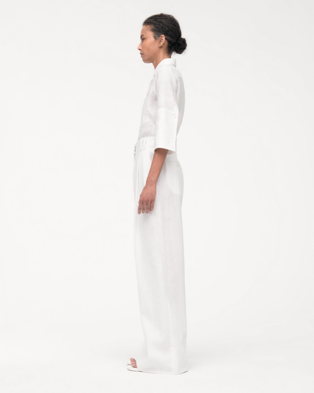 Another Tomorrow Pleated Trouser in White – Linen Women's Trousers