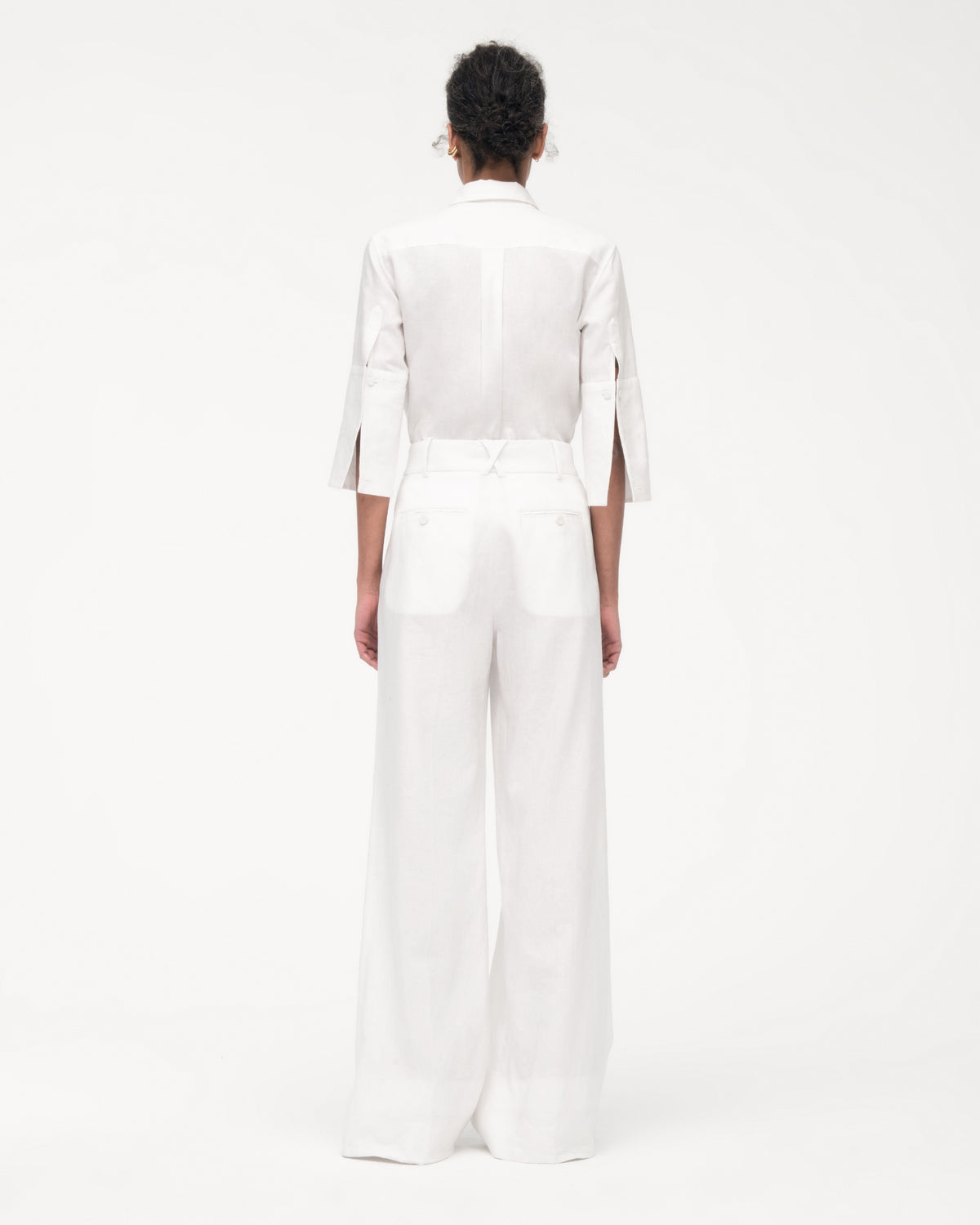 Another Tomorrow Pleated Trouser in White – Linen Women's Trousers