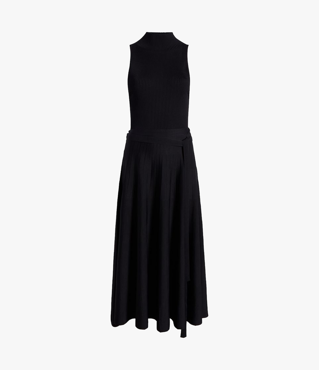 Pleated Mock Neck Dress | Black