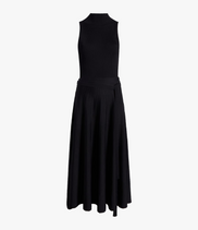 Pleated Mock Neck Dress | Black