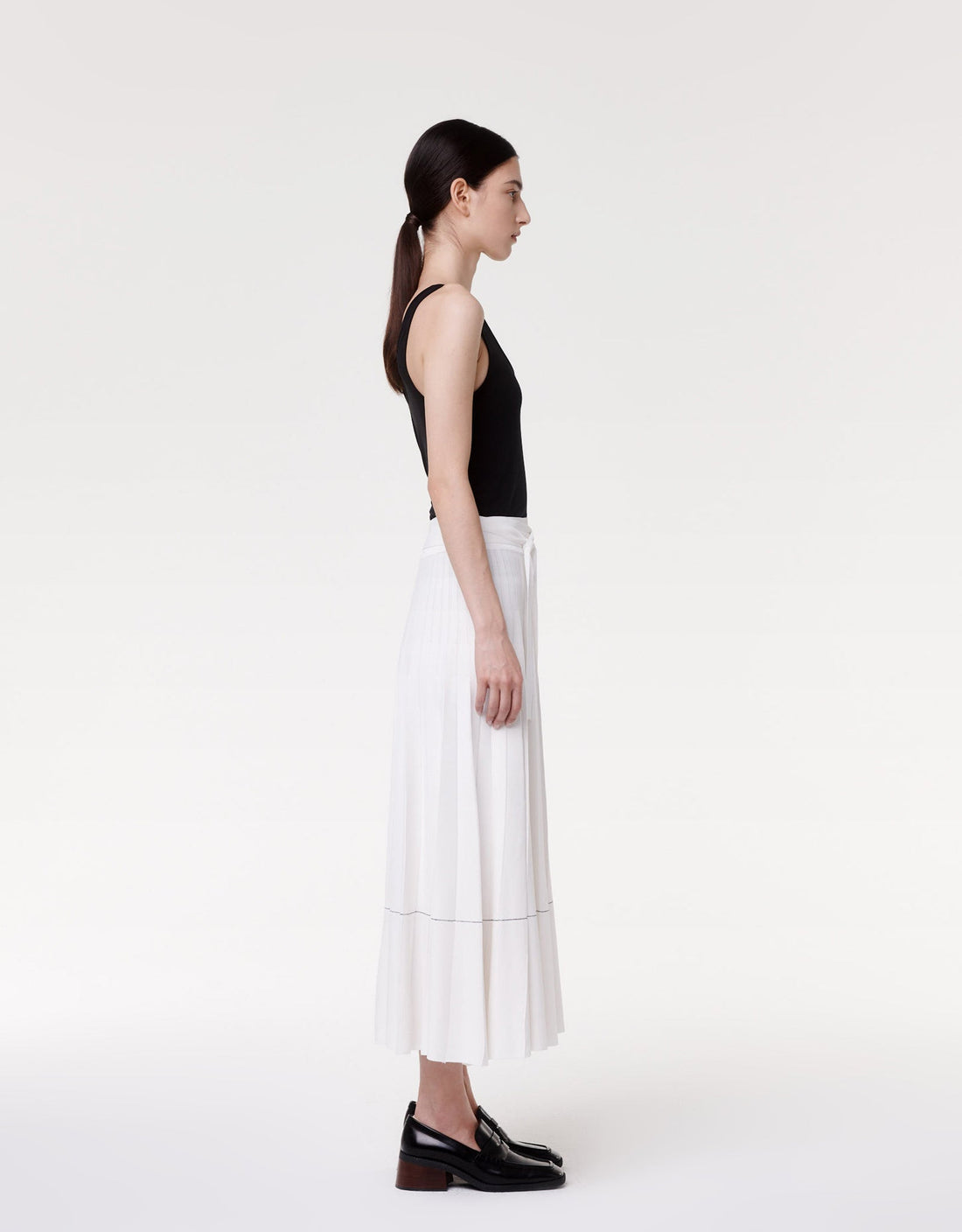 Another Tomorrow Pleated Skirt in White – Viscose Women's Skirt