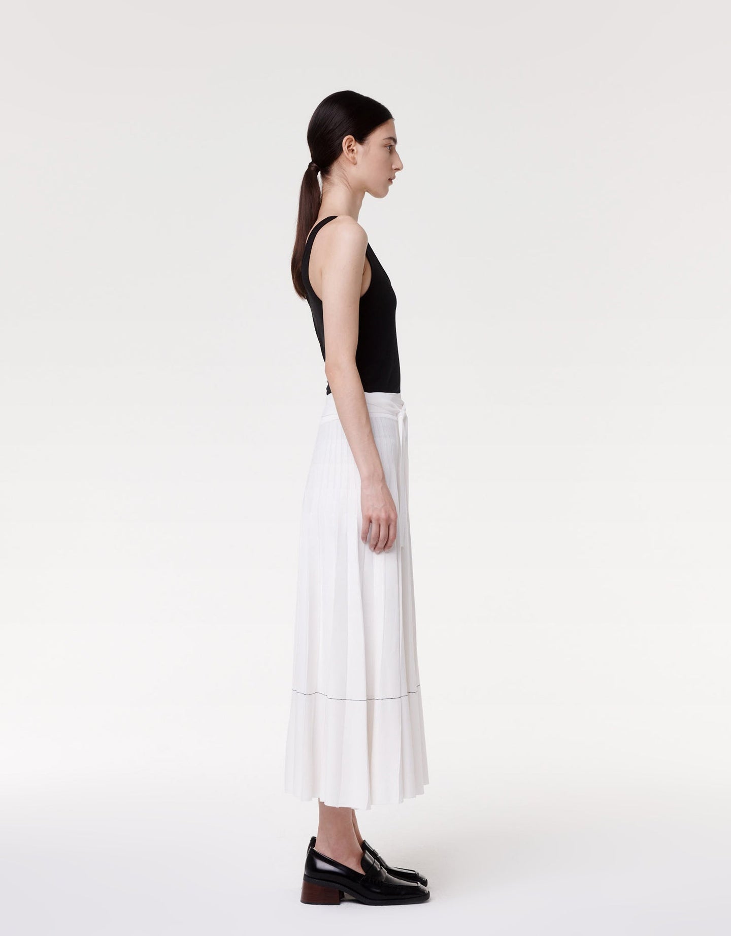 Another Tomorrow Pleated Skirt in White – Viscose Women's Skirt