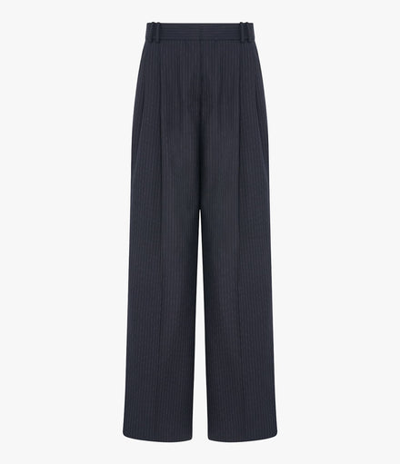 Pinstripe Pleated Trouser | Navy/Chalk