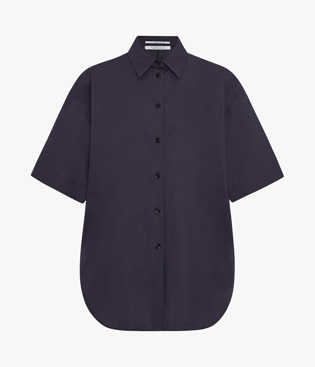 Another Tomorrow Poplin Short Sleeve Shirt in Midnight – Cotton Women's Trousers