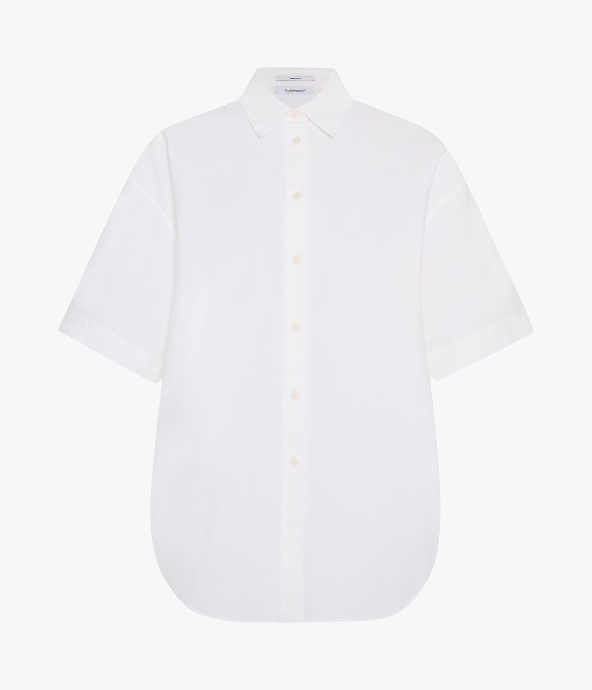 Another Tomorrow Poplin Short Sleeve Shirt in White – Cotton Women's Trousers