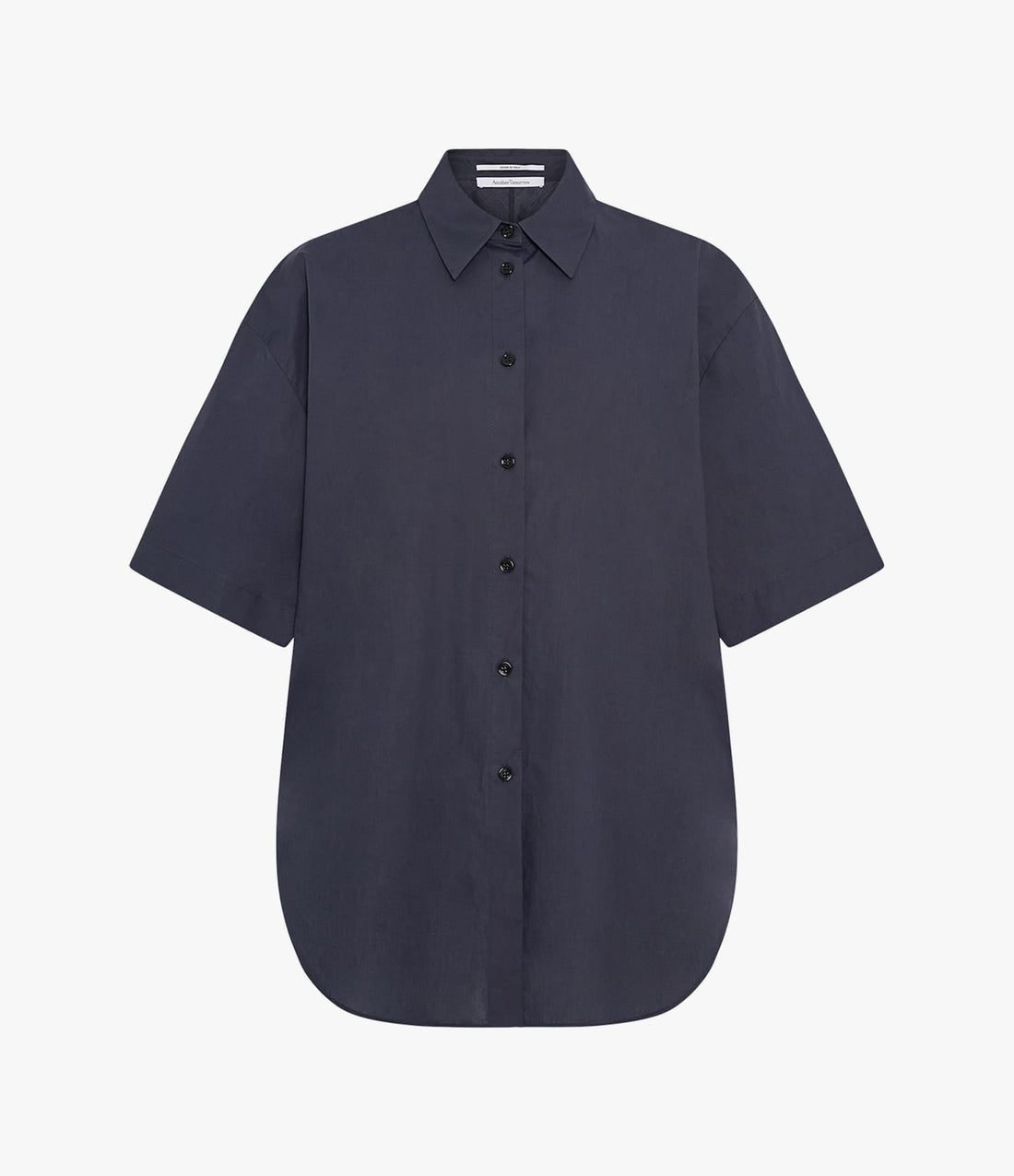 Another Tomorrow Poplin Short Sleeve Shirt in Midnight – Cotton Women's Trousers