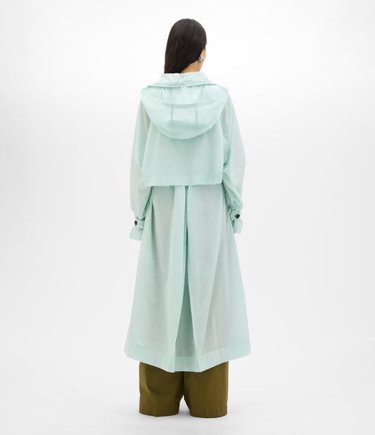Another Tomorrow Recycled Nylon Trench in Aquamarine – Nylon Women's Outerwear