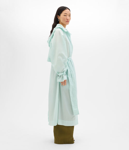 Another Tomorrow Recycled Nylon Trench in Aquamarine – Nylon Women's Outerwear