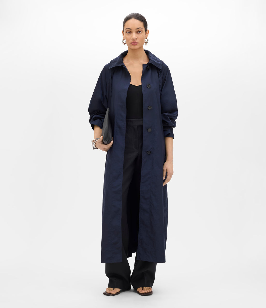 Another Tomorrow Recycled Nylon Trench in Navy – Nylon Women's Outerwear