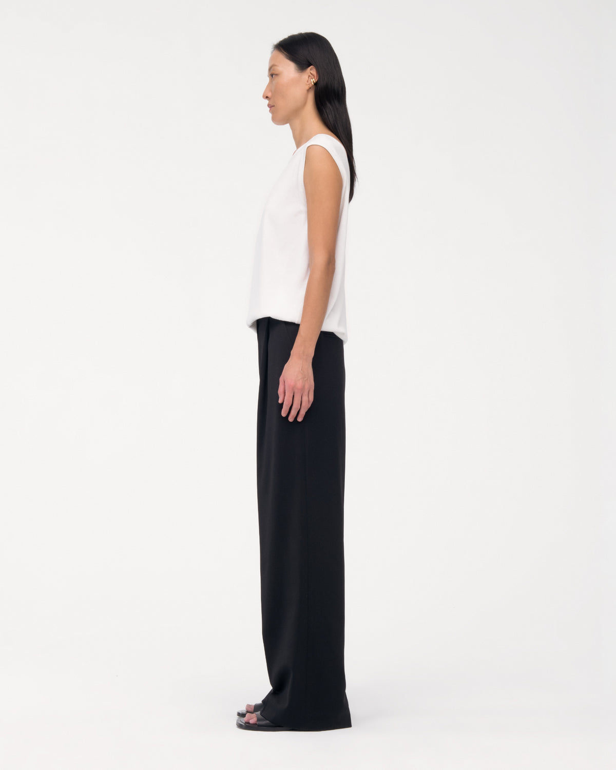 Another Tomorrow Relaxed Wide Leg Pant in Black – Wool Women's Trousers