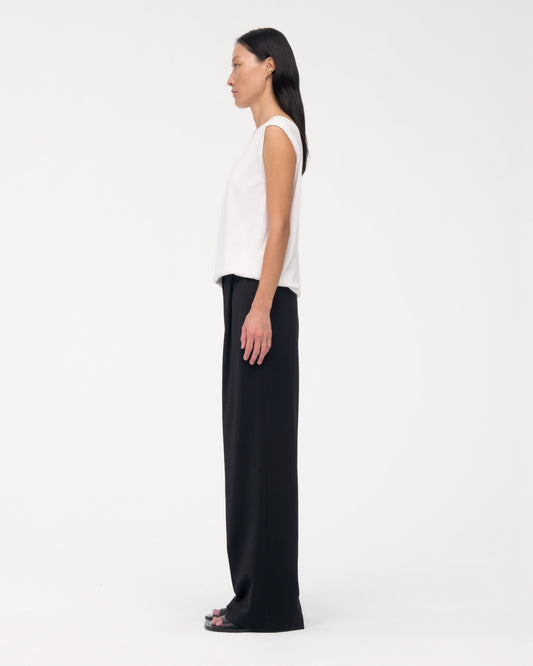 Another Tomorrow Relaxed Wide Leg Pant in Black – Wool Women's Trousers
