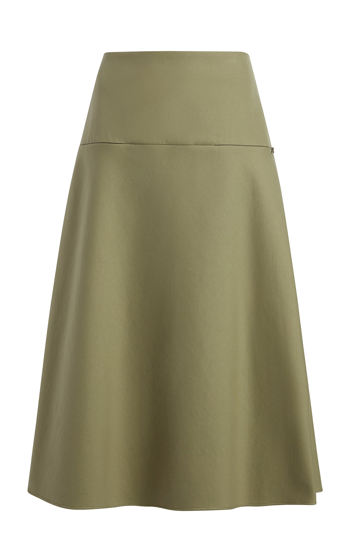Another Tomorrow Contrast A Line Skirt in Olive/Black – Cotton Women's Skirt