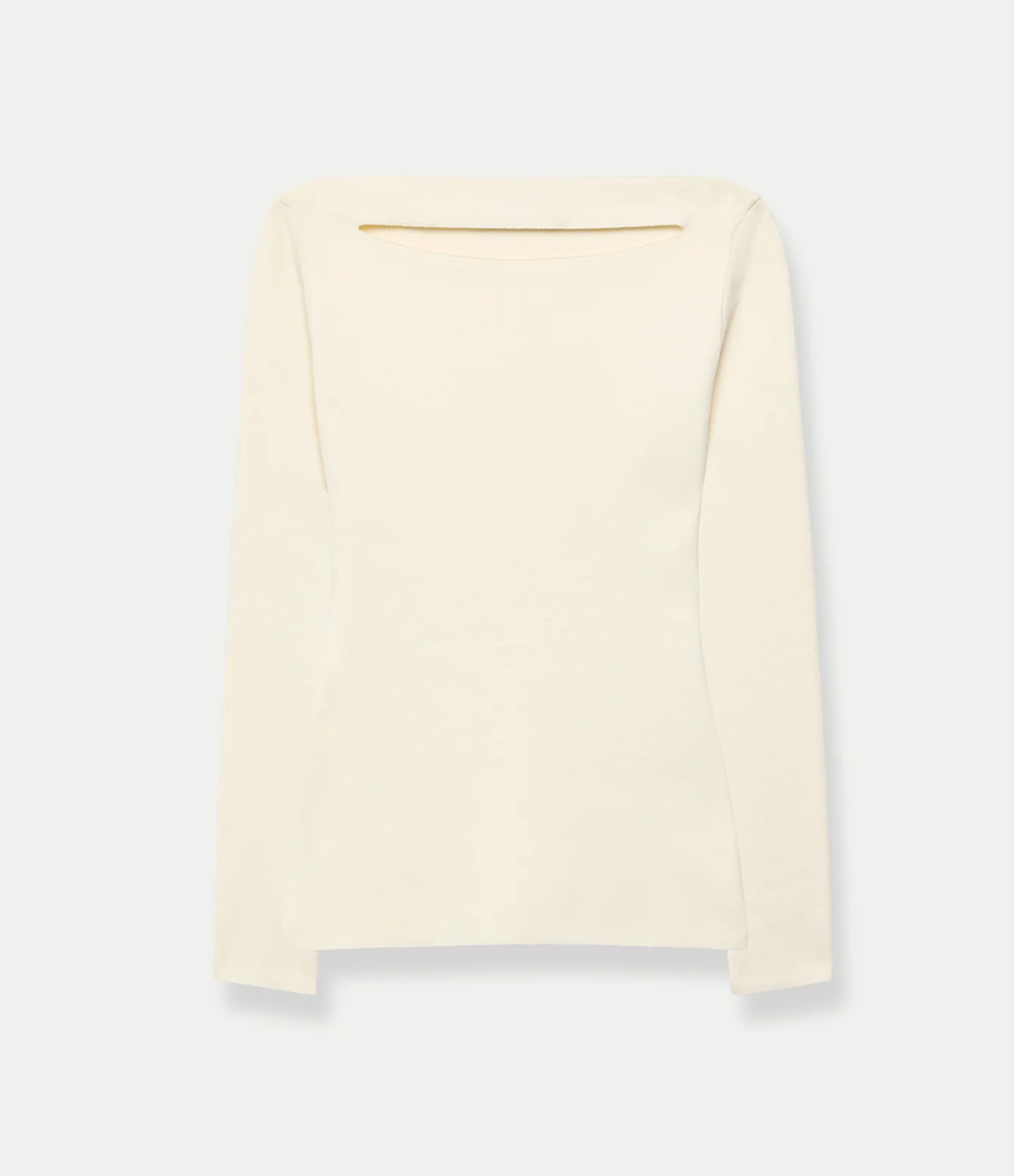 Another Tomorrow Compact Cutout Knit Top in Off White – Viscose Women's Knitwear